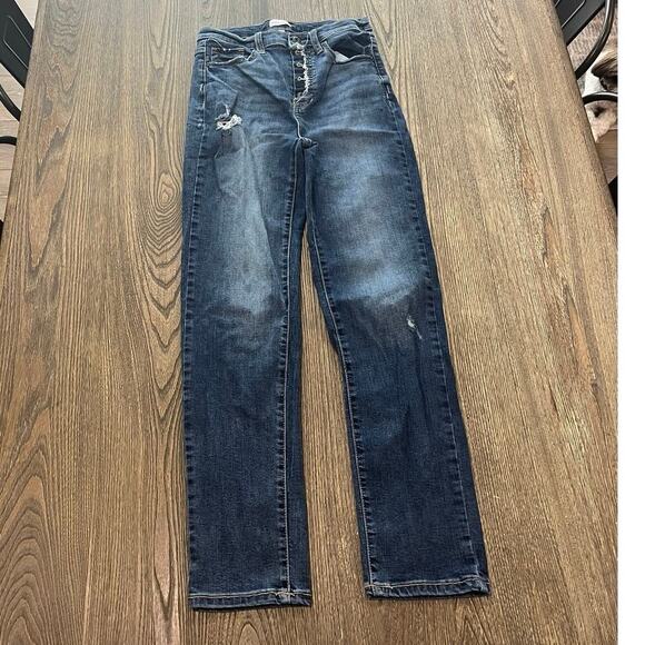 Sneak Peek Denim - Sneak Peek Straight Jeans Button Fly High Rise Denim Distressed Blue Size 5/W27